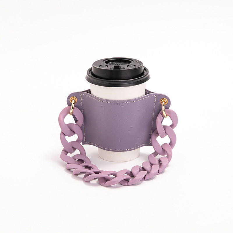 Wholesale PU Leather Anti-scald Heat Insulation Detachable Chain Cup Sleeve